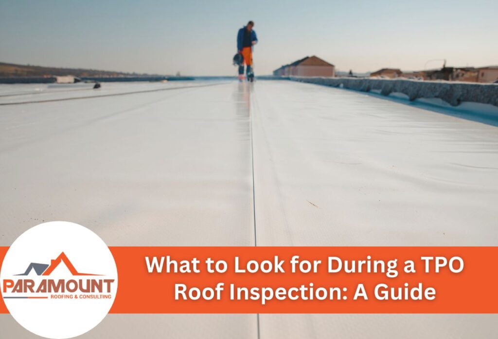 Roofing Contractor Inspecting Flat Commercial Roof With Tpo Membrane Installation