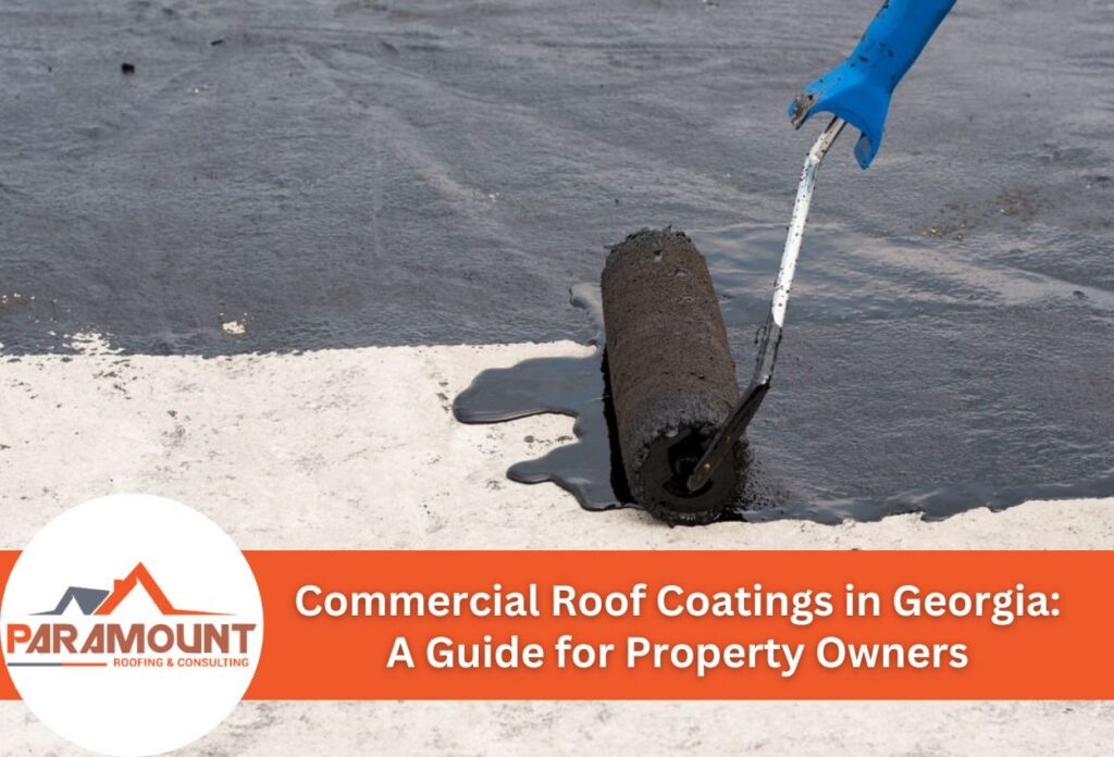 Roller applying roof coating on commercial building surface