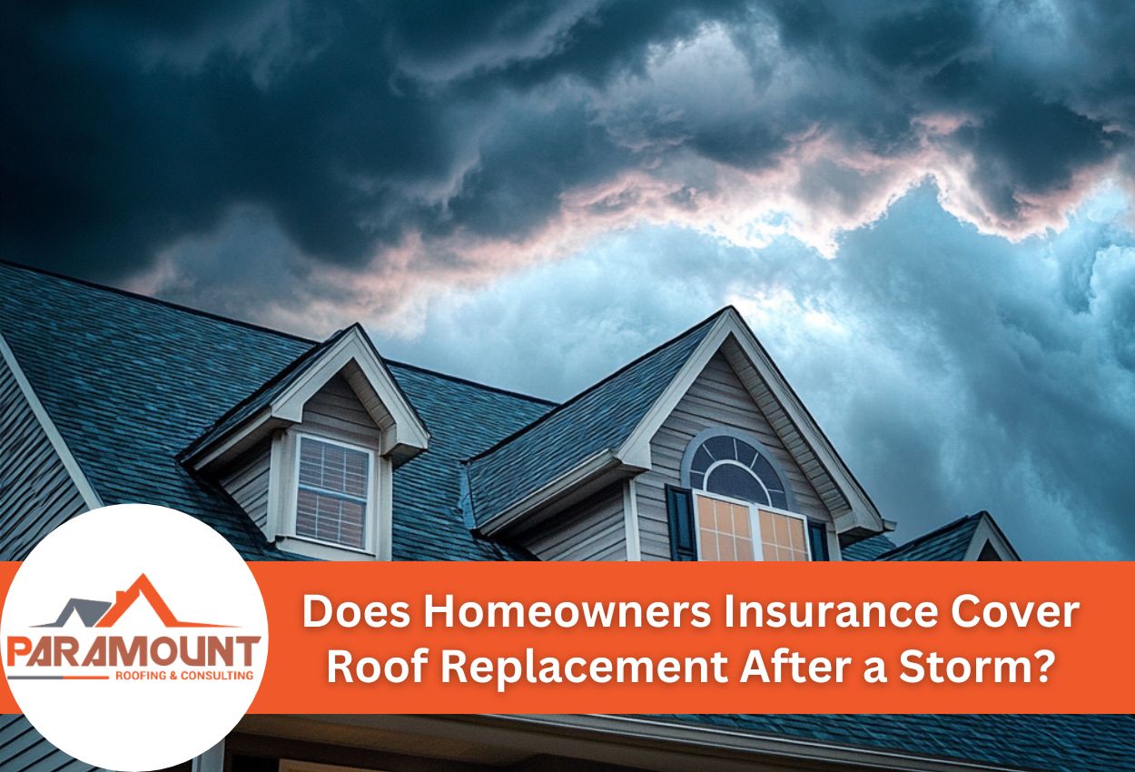 Stormy sky over house with insurance query banner.