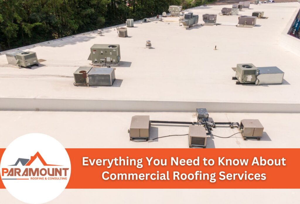 Commercial rooftop with HVAC units for roofing services.
