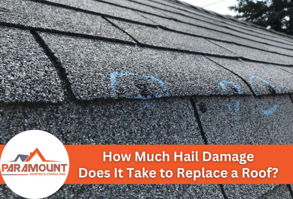 Close-Up Of Roof Shingles With Blue Chalk Marks Indicating Hail Damage.