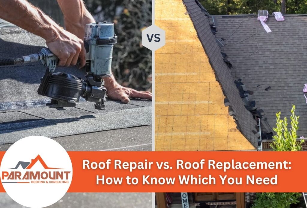 Comparison of roof repair and replacement processes in progress