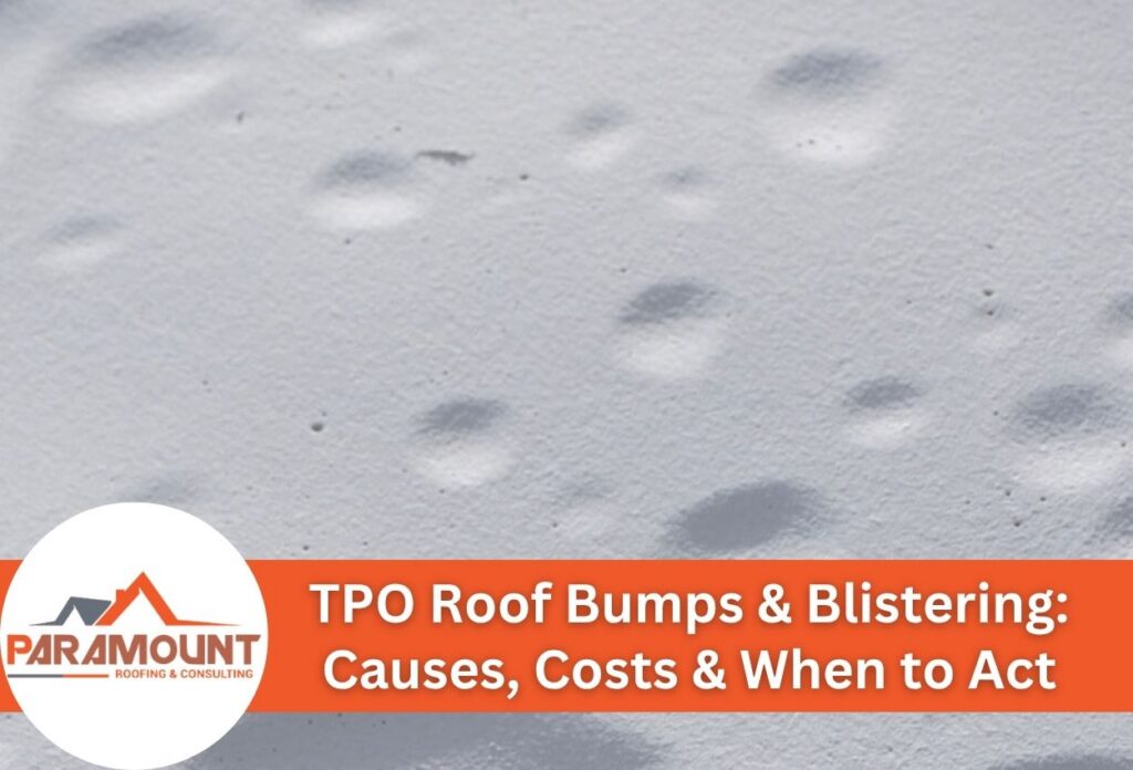 Close-up of TPO roof with visible bumps and blisters on its surface.